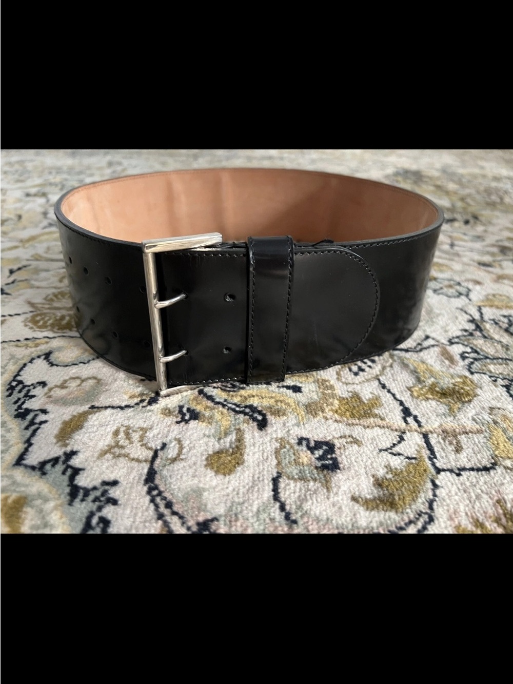 Furla Patent Leather Black Wide Black Belt Silver Buckle S / M Italy 75 vintage